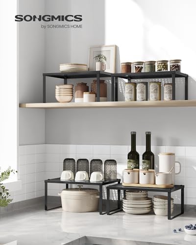 SONGMICS Set of 4 Metal Spice Racks, Stackable Expandable Shelf Risers