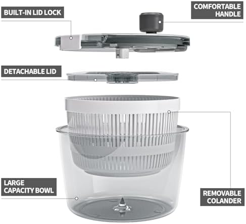 Cambom Salad Spinner Lettuce Spinner, Spin & Dry Salad Greens, Vegetable Washer