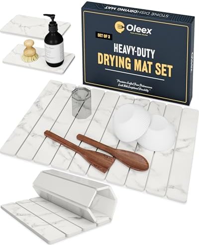 Oleex 3-Pack Stone Dish Drying Mat Set Includes 1 Large 24”x16” & 2 Small 4”x9”