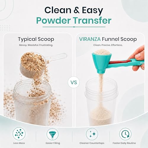 Protein Powder Scoop Funnel Spoon 2-Pack, Long Handle Measuring Scoop