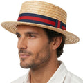 Classic Straw Boater Hat for Men and Women, Vintage Skimmer Flat Top Hat