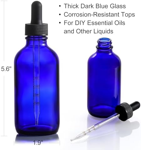 4 Pack 4oz Glass Dropper Bottles - 120ml Dark Blue Tincture Bottles with