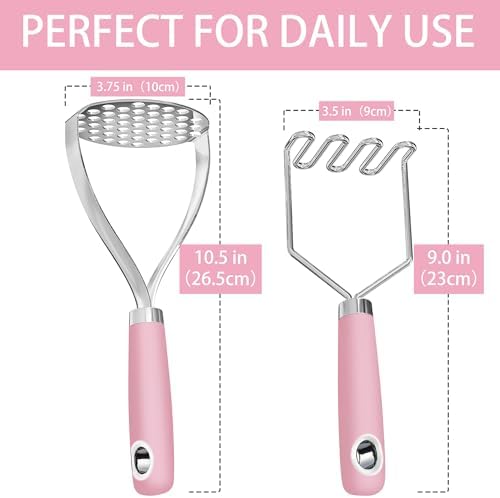 18/0 Stainless Steel Pink Potato Mashers, 10.7-in Kitchen Masher Tool