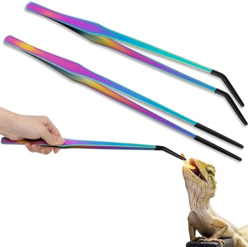 Lasnten 2 Pcs Extra Long Stainless Steel Reptile Feeding Tongs