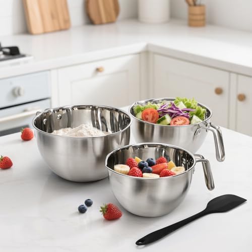 3 Pieces 304 Stainless Steel Mixing Bowls, 1.3/2.1/2.6 Quart Mixing Bowl Set