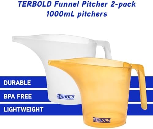Funnel Pitcher with Spout 2pc Set | 1 Liter Plastic Measuring Pitchers
