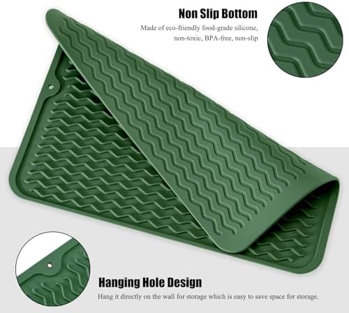 Silicone Dish Drying Mat, Non-Slip Easy Clean Sink Mat, Dark Green