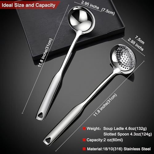 Soup Ladle 18/10 Stainless Steel and Slotted Spoons