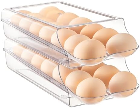 Vtopmart 2 Pack Egg Holder for Fridge, Automatic Rolling Egg Container