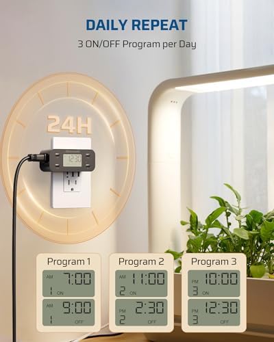 DEWENWILS Indoor 24 Hour Programmable Digital Timer Outlet, 1 Outlet, 1 Pack