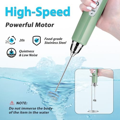 Milk Frother Wand Rechargeable Handheld Electric Whisk 3 Speed Adjustable