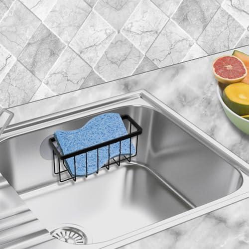 SHFKS Sponge Holder for Kitchen Sink Suction, Dish Sponge Holder-Black