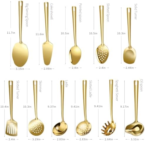 Lazycorner Cooking Utensil Set 11 Pcs Stainless Steel Kitchen Utensils Set Wok