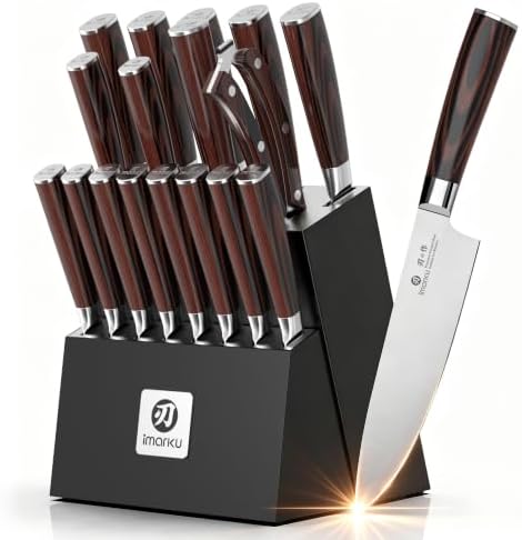 imarku 18-Piece Japanese Santoku Stainless Steel Knife Set