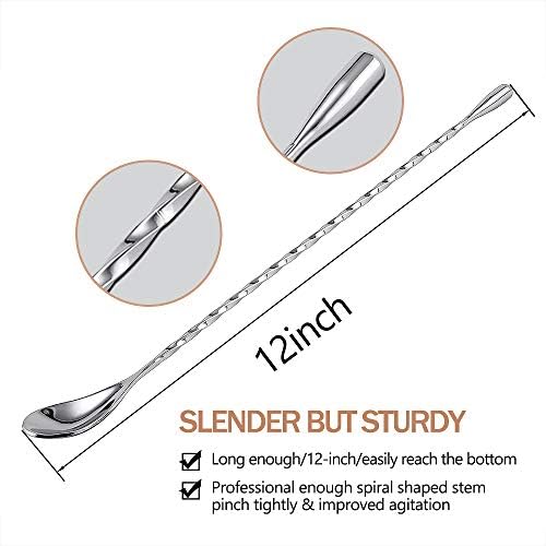 12 Inches Mixing Spoon Stainless Steel, 2 Pack Spiral Pattern Bar Spoon