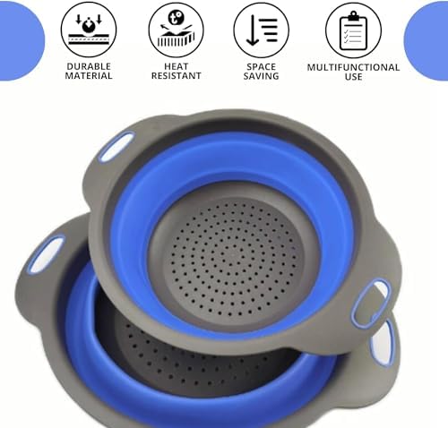 Blue Round Silicone Collapsible Colander – Silicone Round Kitchen Strainers