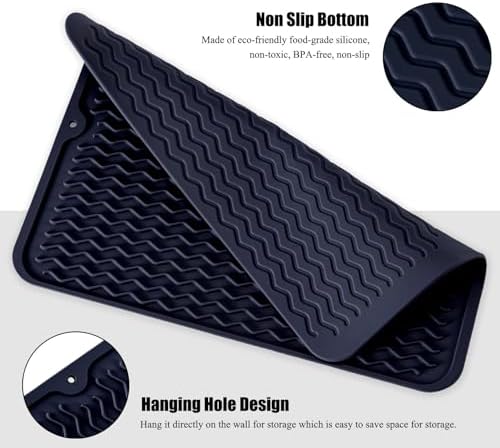 Silicone Dish Drying Mat, Non-Slip Easy Clean Sink Mat, Dark Blue