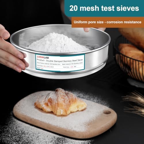 7.9" 304 Stainless Steel Lab Sieve, 20 Mesh Screen Sifter