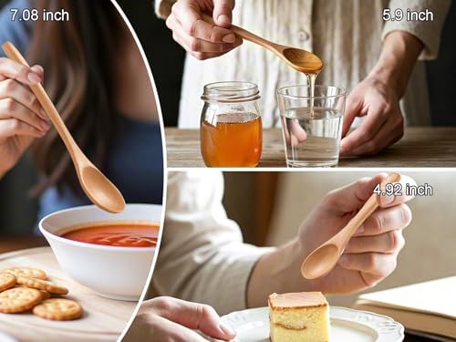 6PCS Small Wooden Spoons for Eating, 3 Sizes Wooden Teaspoons