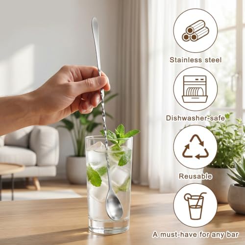 3 Pcs 12 Inch Cocktail Spoon Long Handle, Bar Mixing Spoon