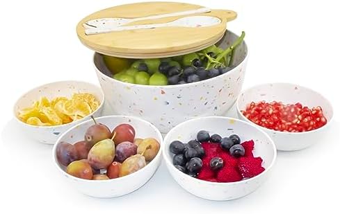 ECOWAY Melamine Salad Bowl, Bamboo Fiber Salad Bowl Large