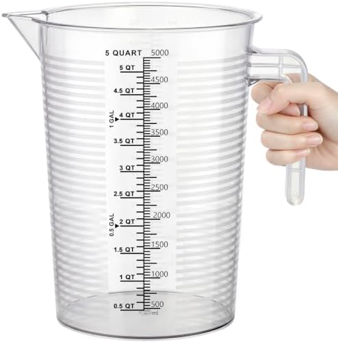 5000 ml Measuring Cup with Easy-Read Guide Stripes, 1 Gallon Plastic Pitcher