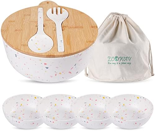 ECOWAY Melamine Salad Bowl, Bamboo Fiber Salad Bowl Large