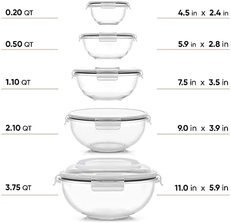 JoyJolt Kitchen Mixing Bowls. 5pc Glass Bowls