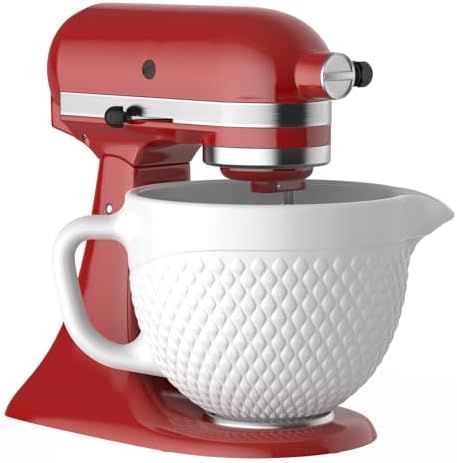 GVODE White Ceramic Mixer Bowl for KitchenAid Stand Mixer, 5 Qt Tilt-Head