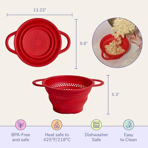 GIR Collapsible Colander, Silicone Strainer & Steamer, BPA-Free – Red