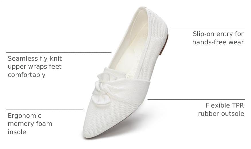 HONHOLD Women's Pointed Toe Flats Breathable Knit Ballet Flats