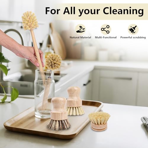5 Pack Bamboo Dish Brush Set