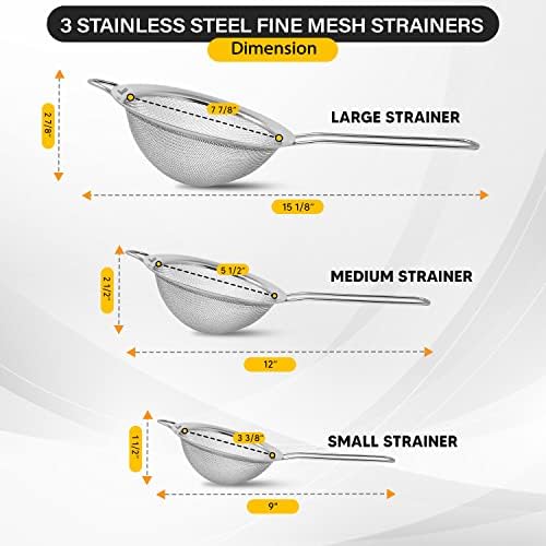 3 Pack Stainless Steel Fine Mesh Strainers