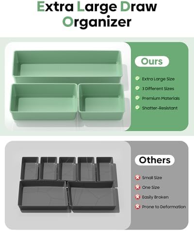 10 Pack Large Size Plastic Drawer Organizers Set, 3 Sizes Desk Drawer Organizer