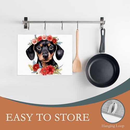 Dachshund Dog Flowers Dish Drying Rack Mat