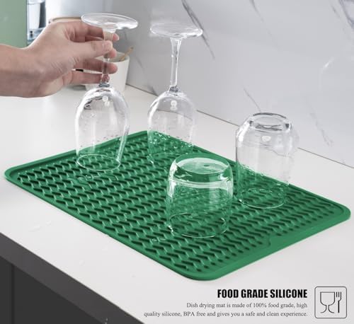 Silicone Dish Drying Mat, Non-Slip Easy Clean Sink Mat, Dark Green