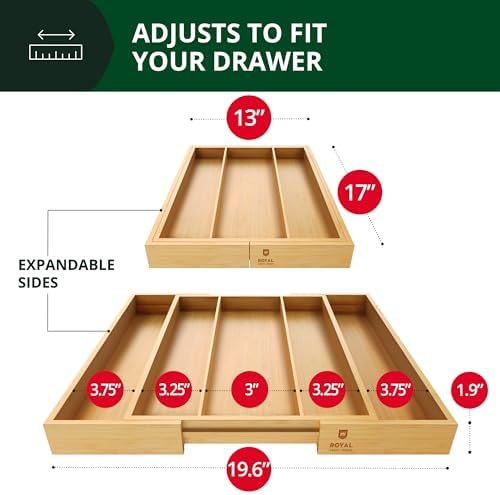 ROYAL CRAFT WOOD Luxury Bamboo Kitchen Drawer Organizer