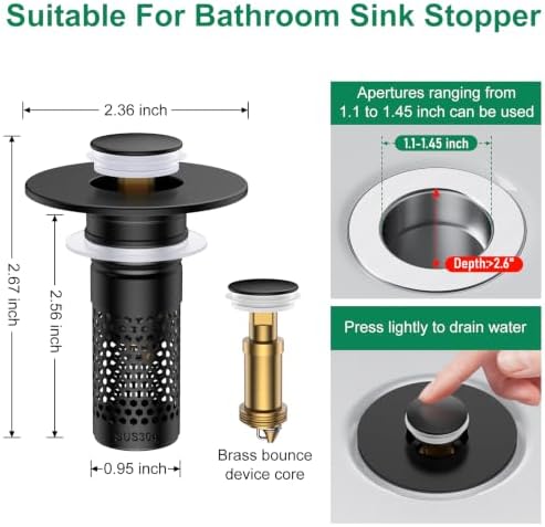 Bathroom Sink Drain Strainer, Universal Pop-Up Sink Stopper Hair Catcher