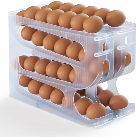Sotfamily FIFO Egg Holder for Fridge, Egg Organizer Fits 56 Large Size Eggs