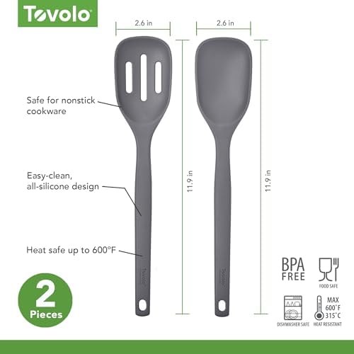 Tovolo Elements Silicone Spoon Set of 2 Mixing and Slotted Spoon Bundle