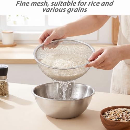 2 Pcs Stainless Steel Kitchen Colander Set Rice Washer Strainer Mixing Bowl