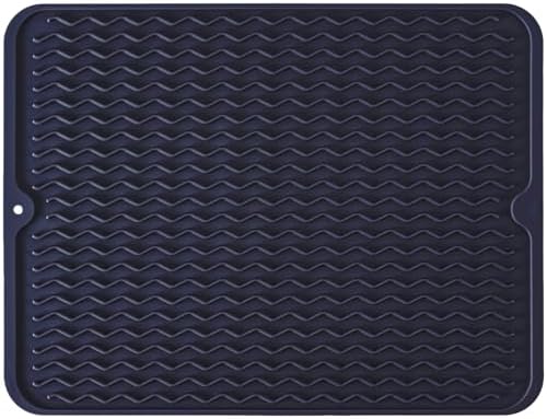 Silicone Dish Drying Mat, Non-Slip Easy Clean Sink Mat, Dark Blue