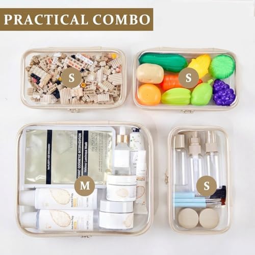 4 pcs Clear Zipper Pouches, Hard Shell Zipper Case, Toiletry Bag