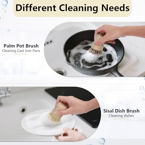 5 Pack Bamboo Dish Brush Set