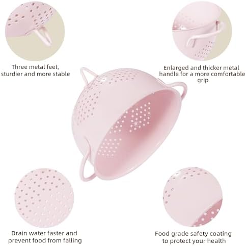 Metal Colander 5 Quart Powder Coated Self-draining Metal Strainer