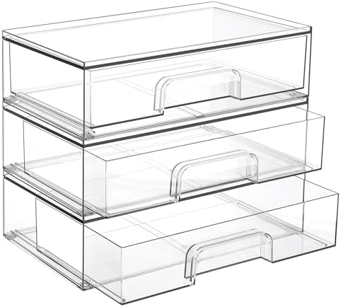 Vtopmart 12.1''W Clear Stackable Storage Drawers, 3 Pack Acrylic Plastic