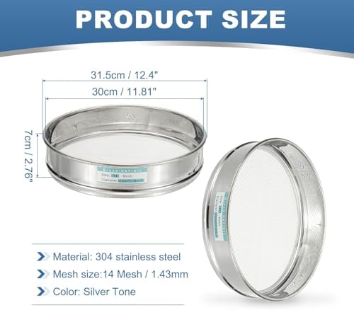 PATIKIL 14 Mesh Lab Sieve, 11.8" Diameter Sifting Screen 304 Stainless Steel