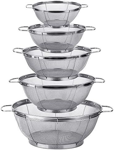 5 Pack 18/8 Stainless Steel Colander Sieves, Rinse or Steam
