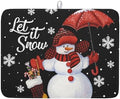 Black Snowman Dish Drying Mats for Kitchen Counter, Winter Snowflake Dish Mat