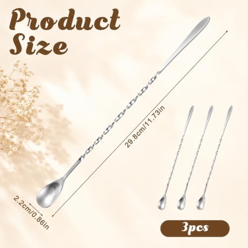 3 Pcs 12 Inch Cocktail Spoon Long Handle, Bar Mixing Spoon